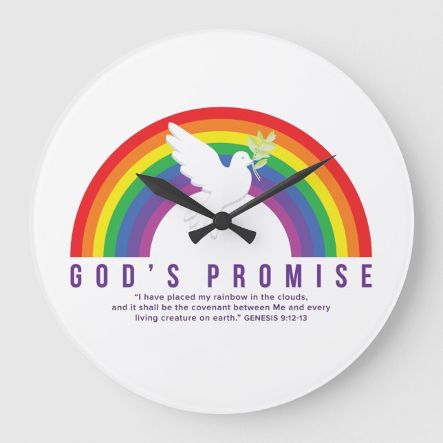 Clock Rainbow God's Promise w/Dove Genesis Script (Front)
