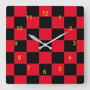 Clock - Red and Black Checkerboard