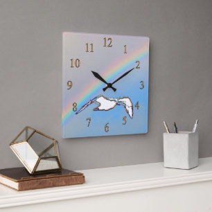 Clock - Seagull with Rainbow Highlights