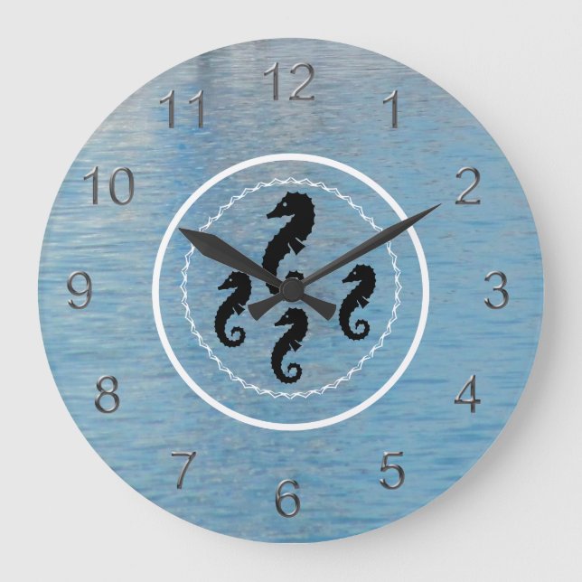 Clock - Seahorses, Water and White Rings (Front)