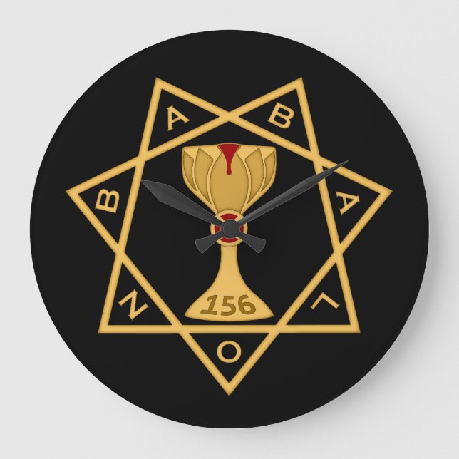 Clock, Star of Babalon Gold Logo, Black Background Large Clock (Front)