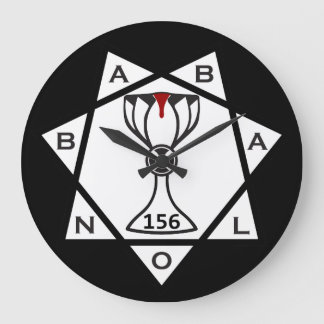 Clock, Star of Babalon Logo, Black Background Large Clock