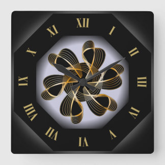 Clock-tagon ~ Black & Gold ~ Black Hole ~ Square Wall Clock