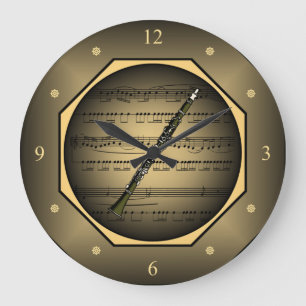 Clock-tagon ~ Clarinet ~ Sheet Music ~ Tuscan ~ Large Clock