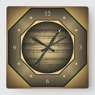 Clock-tagon ~ Clarinet  ~ Sheet Music ~ Tuscan ~ Square Wall Clock
