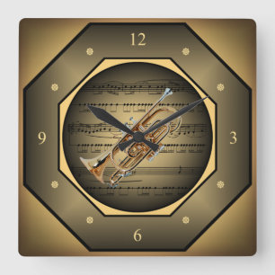 Clock-tagon ~ Cornet ~ Sheet Music ~ Unique ~ Square Wall Clock