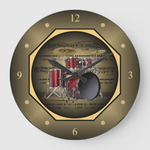 Clock-tagon ~ Drum Set ~ Sheet Music ~ Tuscan ~ Large Clock