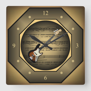 Clock-tagon ~ Electric Guitar ~ Sheet Music ~  Square Wall Clock