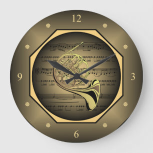Clock-tagon ~ French Horn ~ Sheet Music ~ Large Clock