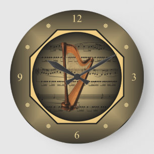 Clock-tagon ~ Harp ~ Sheet Music ~ Large Clock