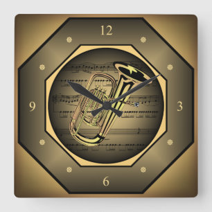 Clock-tagon ~ Tuba ~ Sheet Music ~ Square Wall Clock