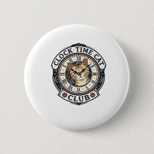 Clock Time Cat Cat Graphic Tee Art - Clock Time Ca 6 Cm Round Badge