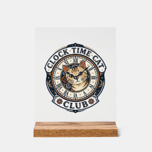 Clock Time Cat Cat Graphic Tee Art - Clock Time Ca Acrylic Sign