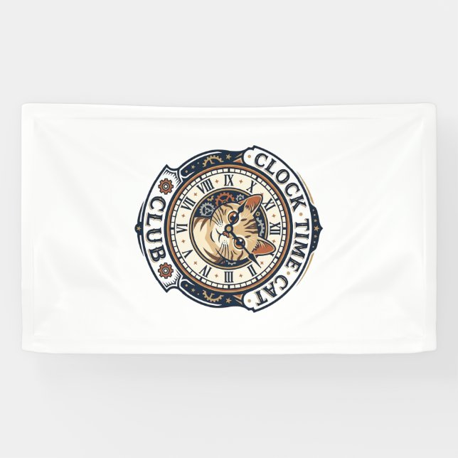 Clock Time Cat Cat Graphic Tee Art - Clock Time Ca Banner (Horizontal)