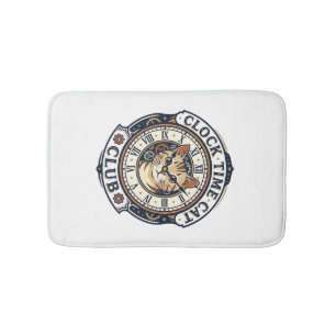 Clock Time Cat Cat Graphic Tee Art - Clock Time Ca Bath Mat
