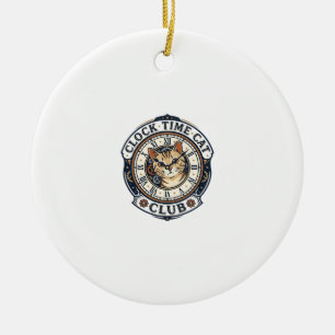 Clock Time Cat Cat Graphic Tee Art - Clock Time Ca Ceramic Tree Decoration