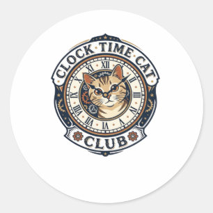 Clock Time Cat Cat Graphic Tee Art - Clock Time Ca Classic Round Sticker