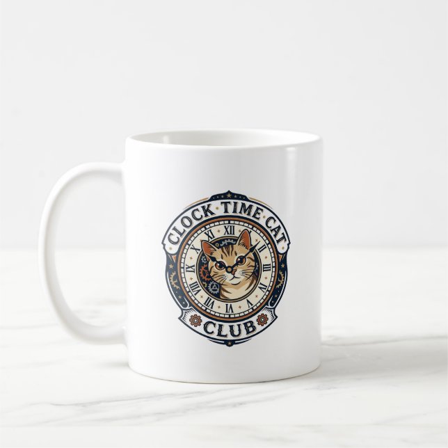 Clock Time Cat Cat Graphic Tee Art - Clock Time Ca Coffee Mug (Left)