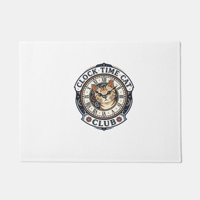 Clock Time Cat Cat Graphic Tee Art - Clock Time Ca Doormat (Front)