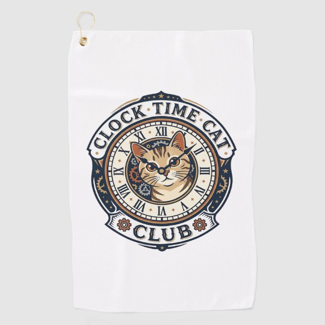 Clock Time Cat Cat Graphic Tee Art - Clock Time Ca Golf Towel (Front)