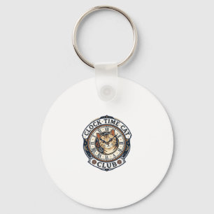 Clock Time Cat Cat Graphic Tee Art - Clock Time Ca Key Ring