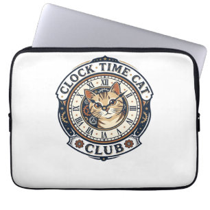 Clock Time Cat Cat Graphic Tee Art - Clock Time Ca Laptop Sleeve