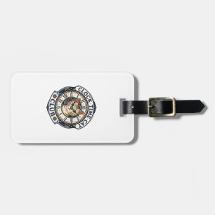 Clock Time Cat Cat Graphic Tee Art - Clock Time Ca Luggage Tag