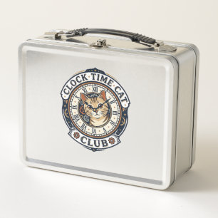 Clock Time Cat Cat Graphic Tee Art - Clock Time Ca Metal Lunch Box