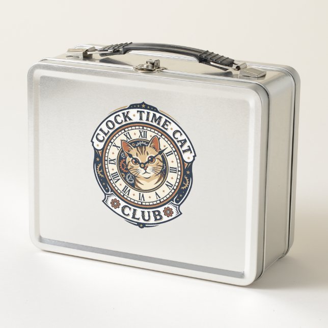 Clock Time Cat Cat Graphic Tee Art - Clock Time Ca Metal Lunch Box (Front)