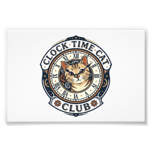 Clock Time Cat Cat Graphic Tee Art - Clock Time Ca Photo Print