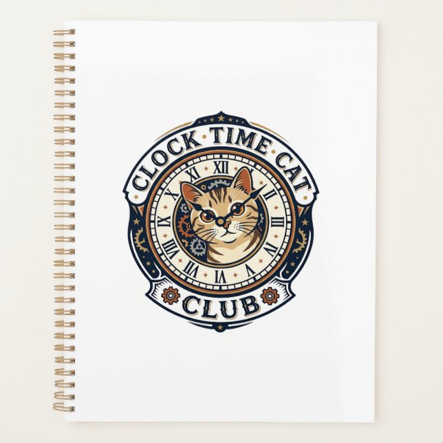 Clock Time Cat Cat Graphic Tee Art - Clock Time Ca Planner (Front)