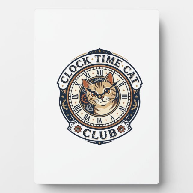 Clock Time Cat Cat Graphic Tee Art - Clock Time Ca Plaque (Front)