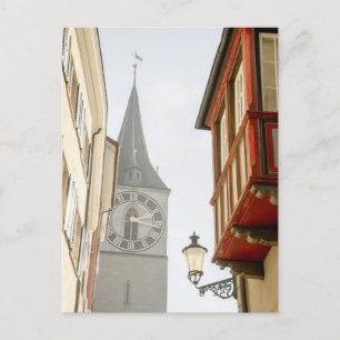 Clock Tower Zurich St. Peters Church & Windows Postcard
