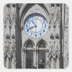 Clock towers at the National Basilica, Ecuador Square Sticker
