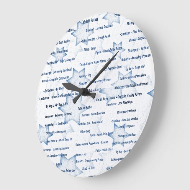 Clock Wall Yiddish Words Jewish Theme (Angle)