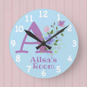 Clock with a Floral Image & Name Ailsa & Initial