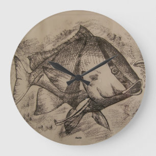 Clock with Fishes (Etching)