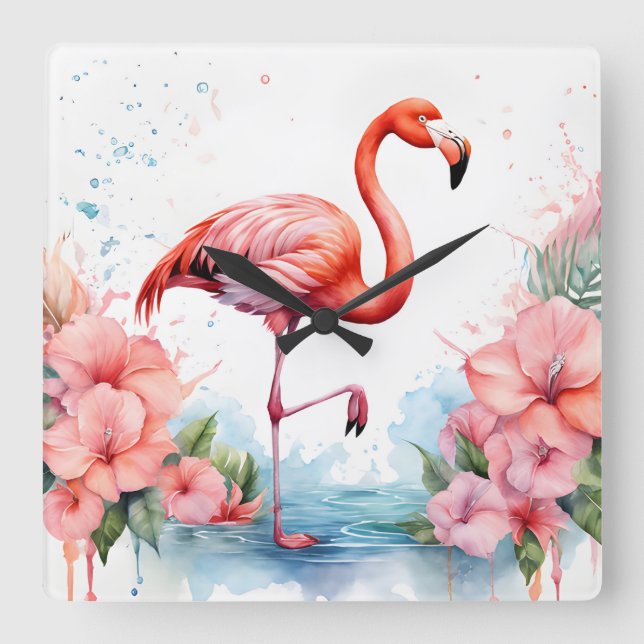 Clock with Flamingo and Flowers (Front)