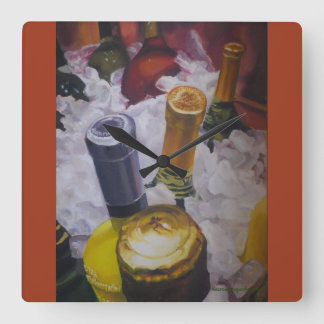 Clock with wine bottles in a bucket