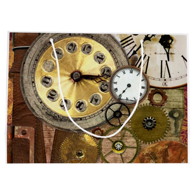 Clocks Rusty Old Steampunk Art Large Gift Bag (Back)