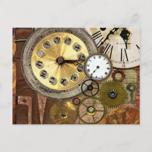 Clocks Rusty Old Steampunk Art Postcard