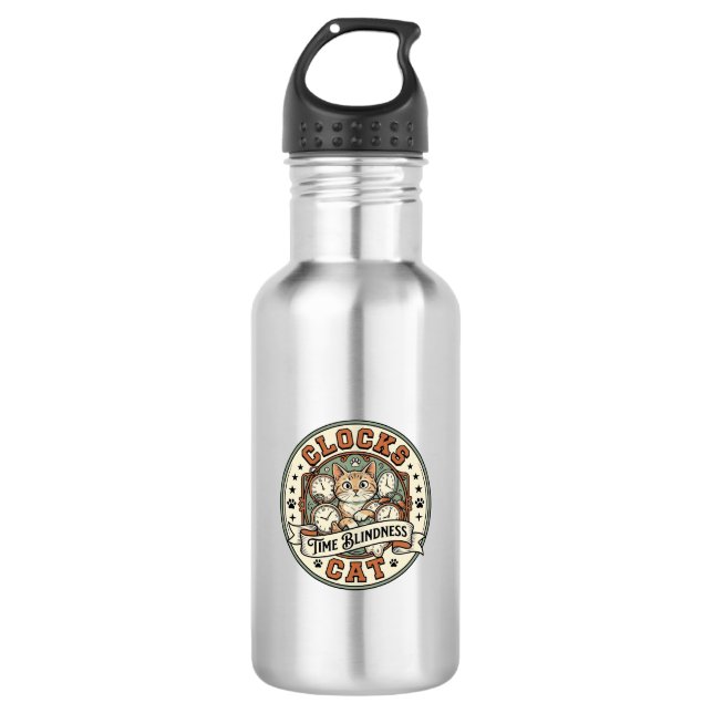 Clocks Time Blindness Cat Clocks Time Blindness Ca 532 Ml Water Bottle (Front)