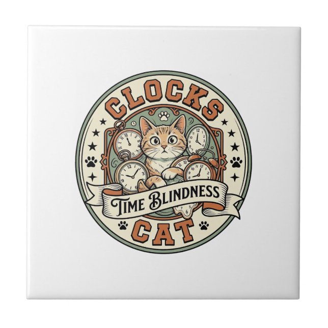 Clocks Time Blindness Cat Clocks Time Blindness Ca Tile (Front)