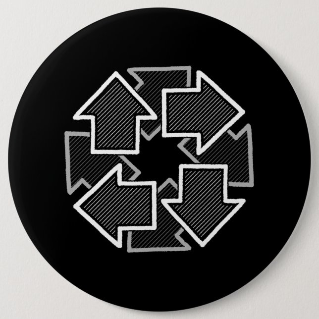 Clockwise Arrows Minimal Geometric Black Variant 2 6 Cm Round Badge (Front)