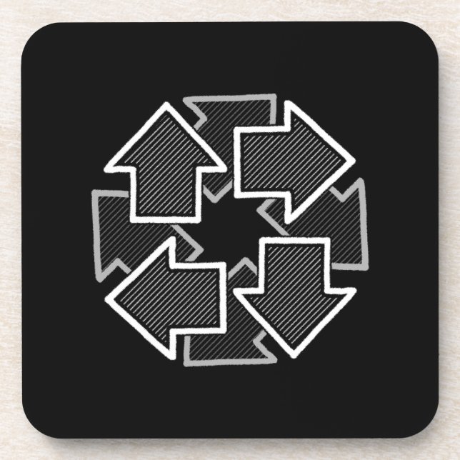 Clockwise Arrows Minimal Geometric Black Variant 2 Coaster (Front)