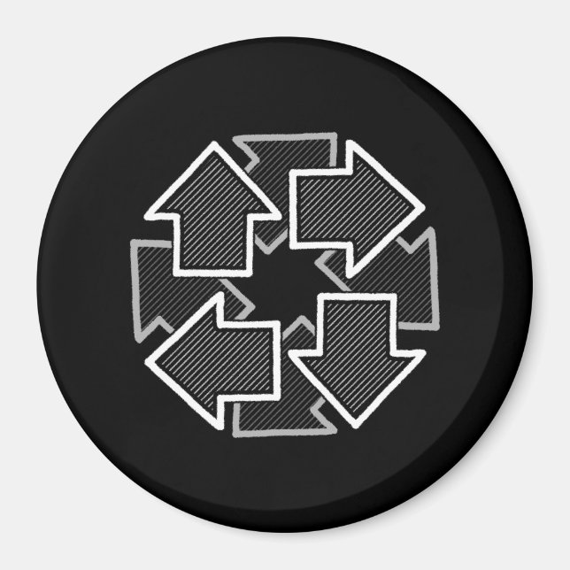 Clockwise Arrows Minimal Geometric Black Variant 2 Magnet (Front)