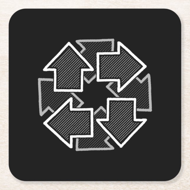 Clockwise Arrows Minimal Geometric Black Variant 2 Square Paper Coaster (Front)
