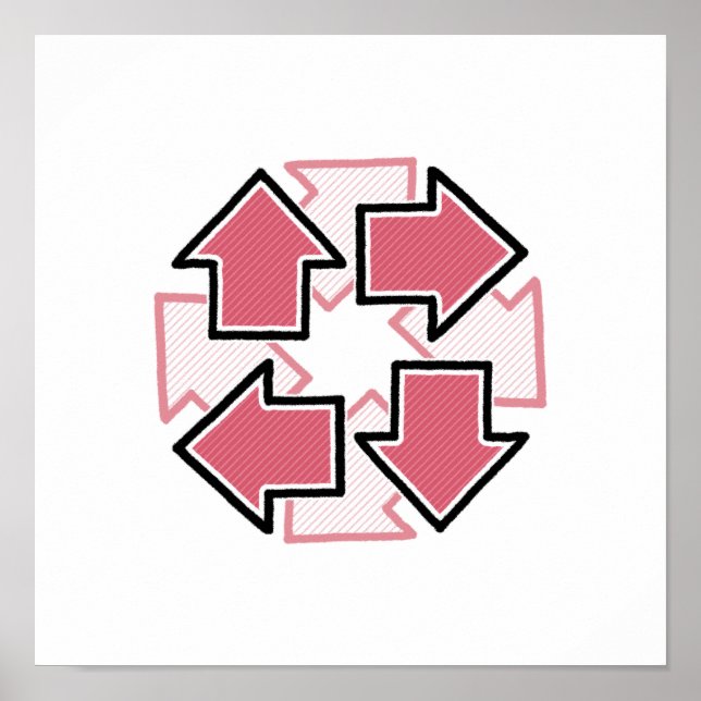 Clockwise Arrows Minimal Geometric Red Poster (Front)