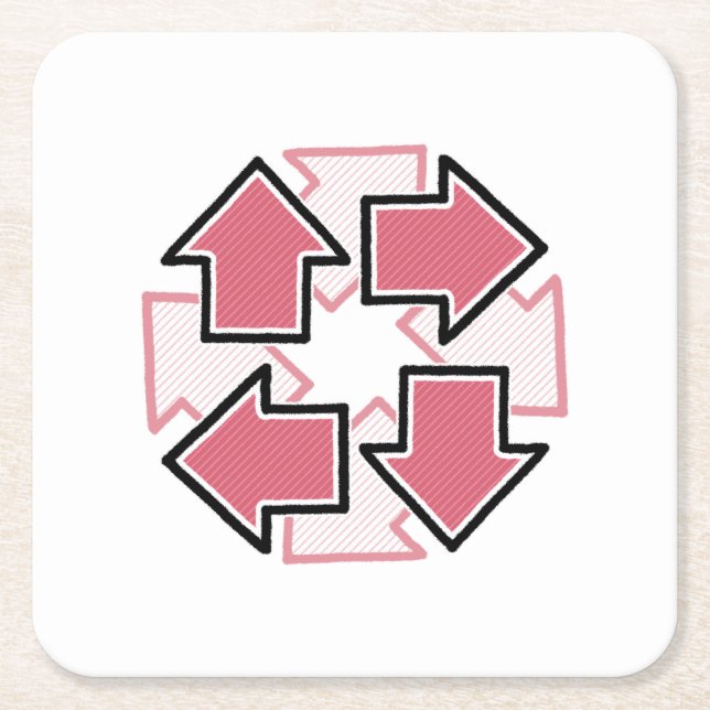 Clockwise Arrows Minimal Geometric Red Square Paper Coaster (Front)