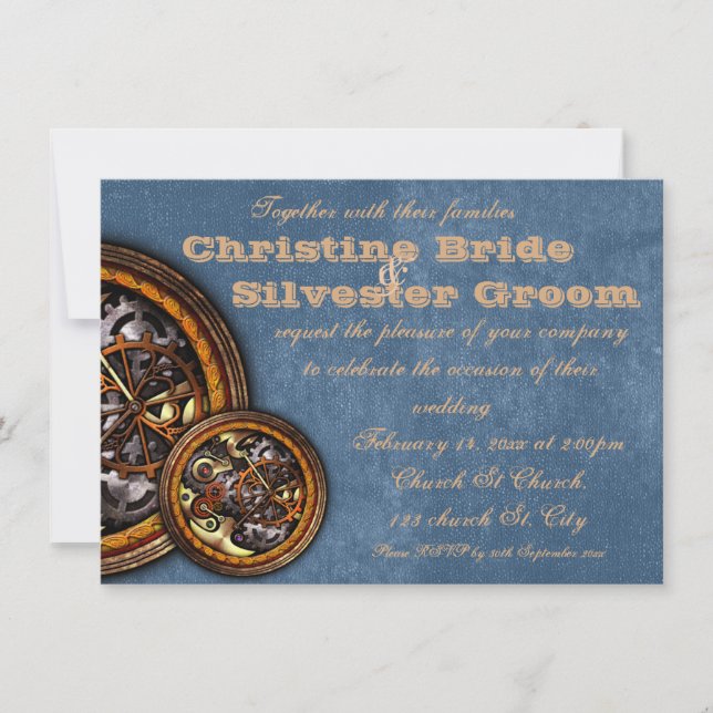 Clockwork and Leather, 4.5x6.25 wedding Invitation (Front)